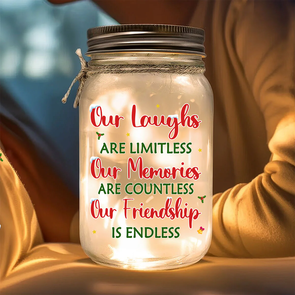 Our Friendship Christmas - Personalized Custom Mason Jar Light - Image 3