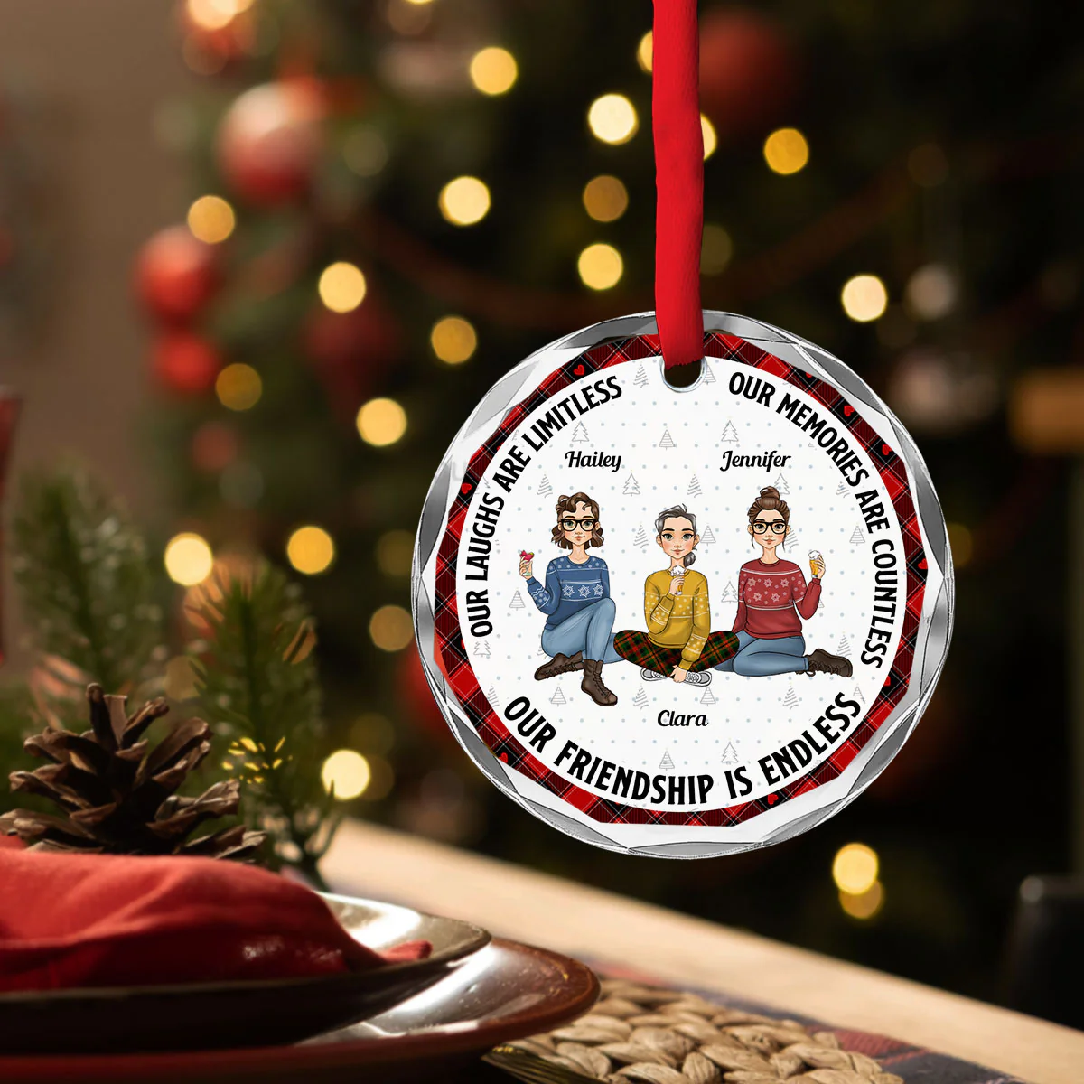 Our Friendship Is Endless Ver 2 - Personalized Custom Glass Ornament - Image 4