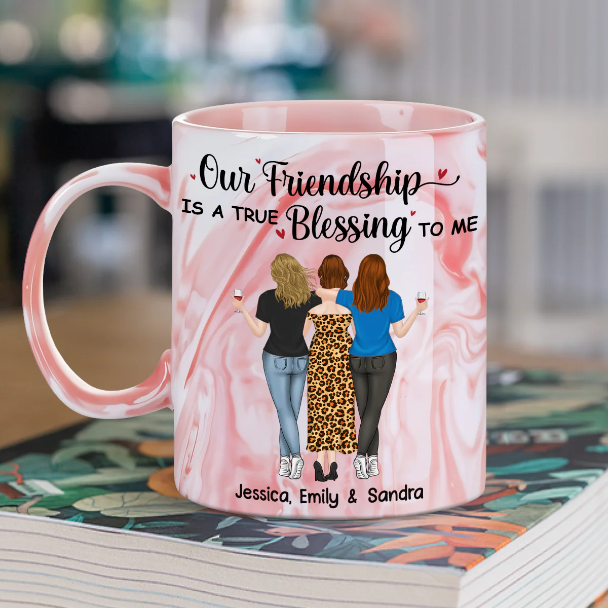 Our Friendship - Personalized Custom Pink Marble Mug - Image 2