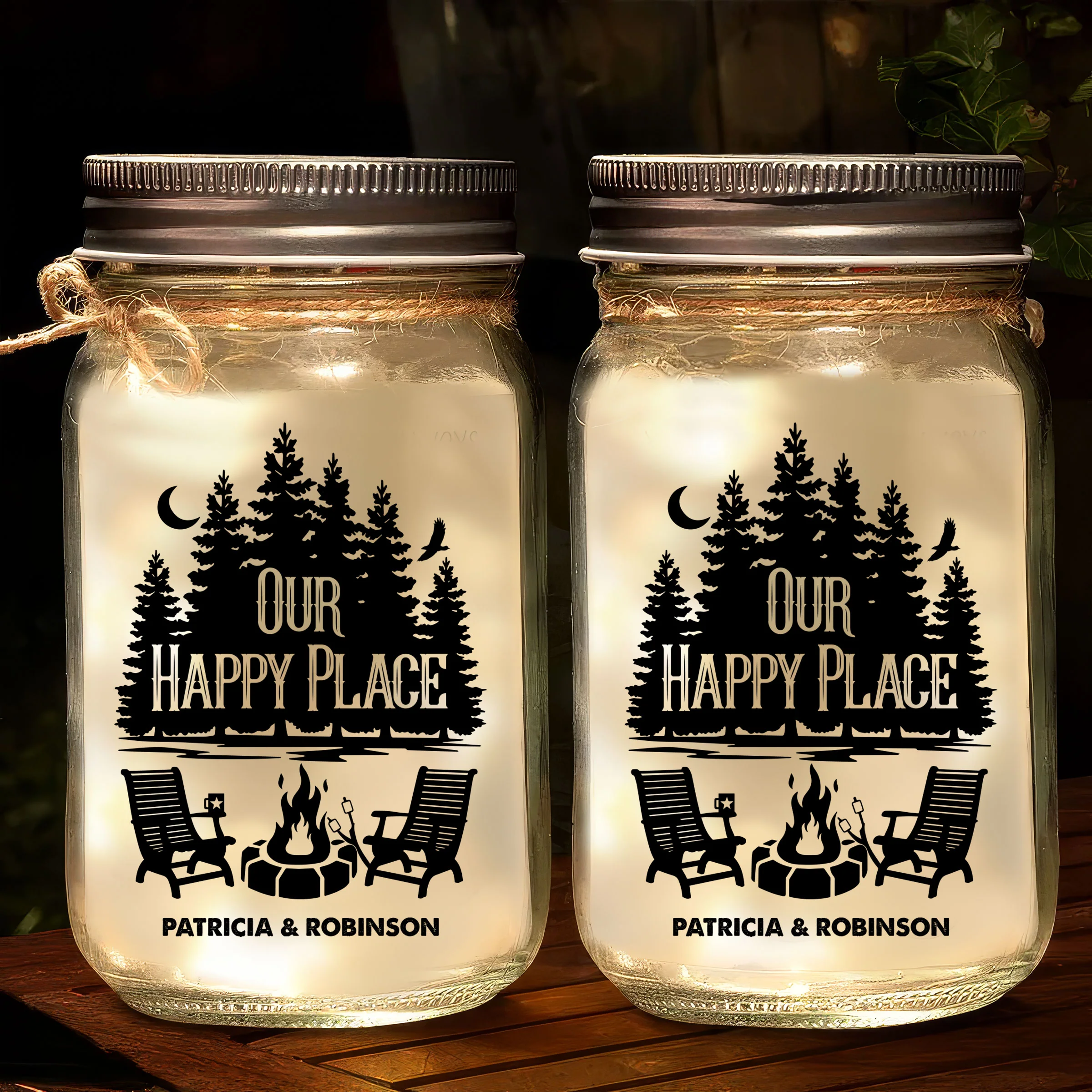 Our Happy Place - Personalized Custom Mason Jar Light - Image 2