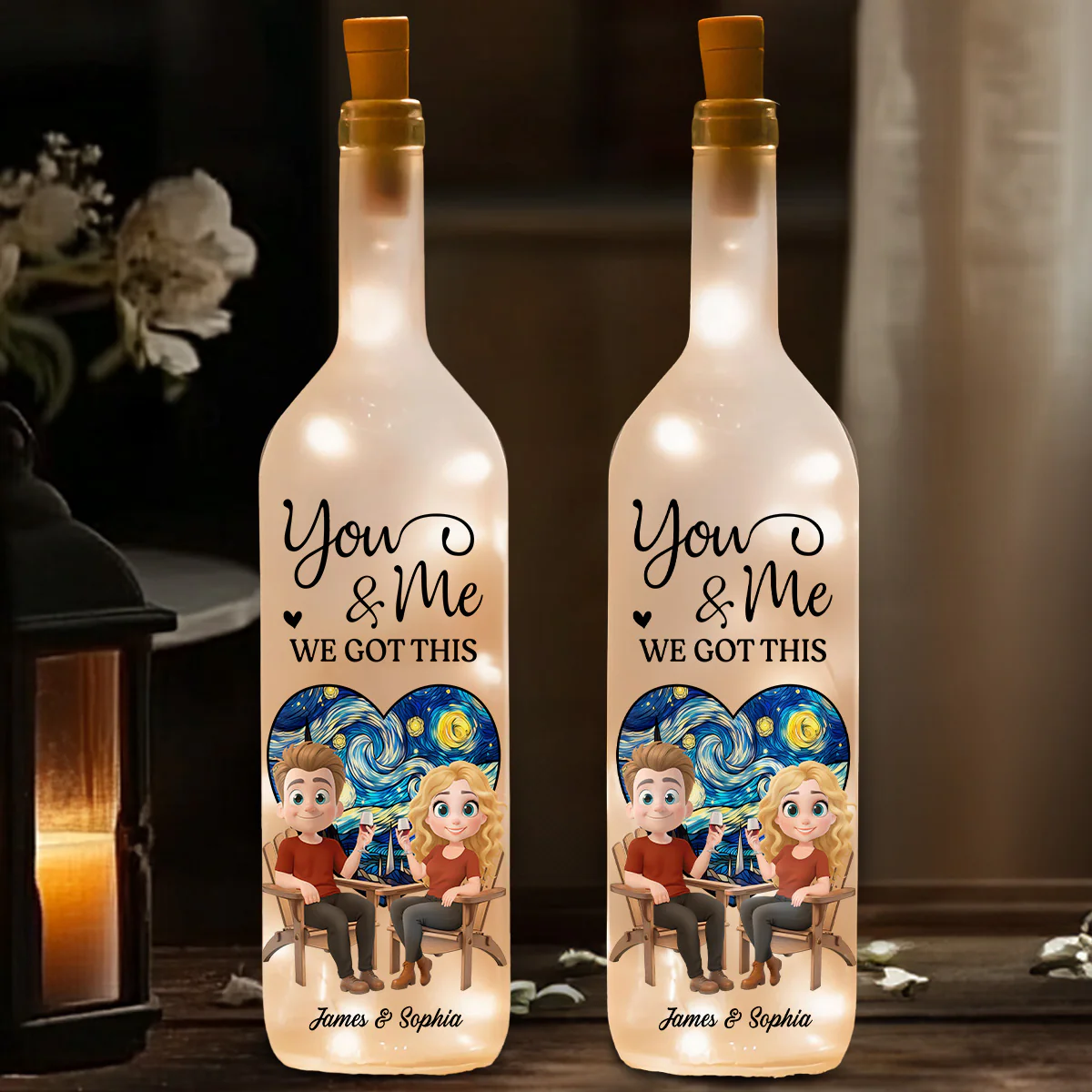 Our Hearts Beat As One - Personalized Custom Bottle Lamp - Image 4