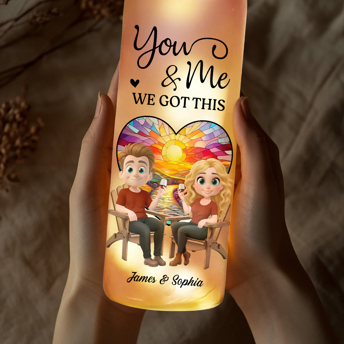Our Hearts Beat As One - Personalized Custom Bottle Lamp - Image 5