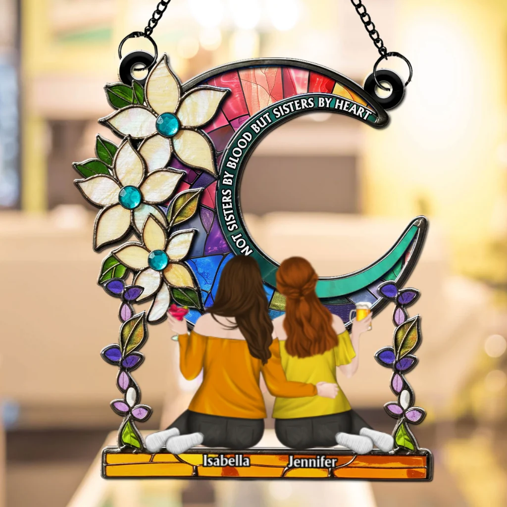 Our Hearts Made Us Sisters - Personalized Custom Suncatcher - Image 5