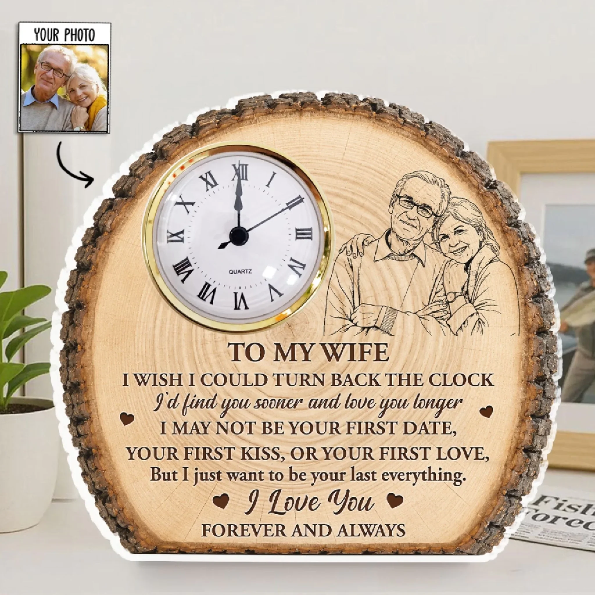 Our Love Etched In Time - Personalized Custom Acrylic Desk Clock Plaque