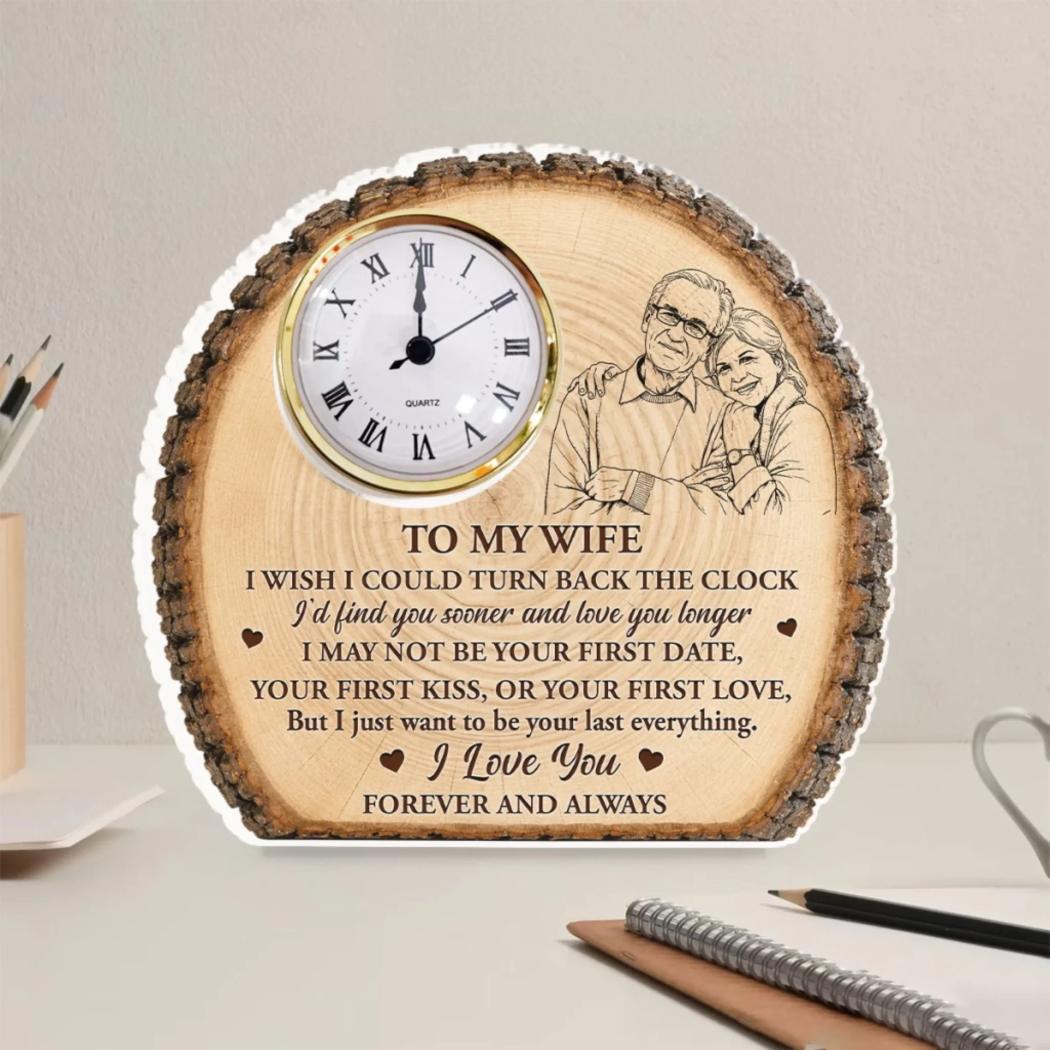 Our Love Etched In Time - Personalized Custom Acrylic Desk Clock Plaque - Image 3