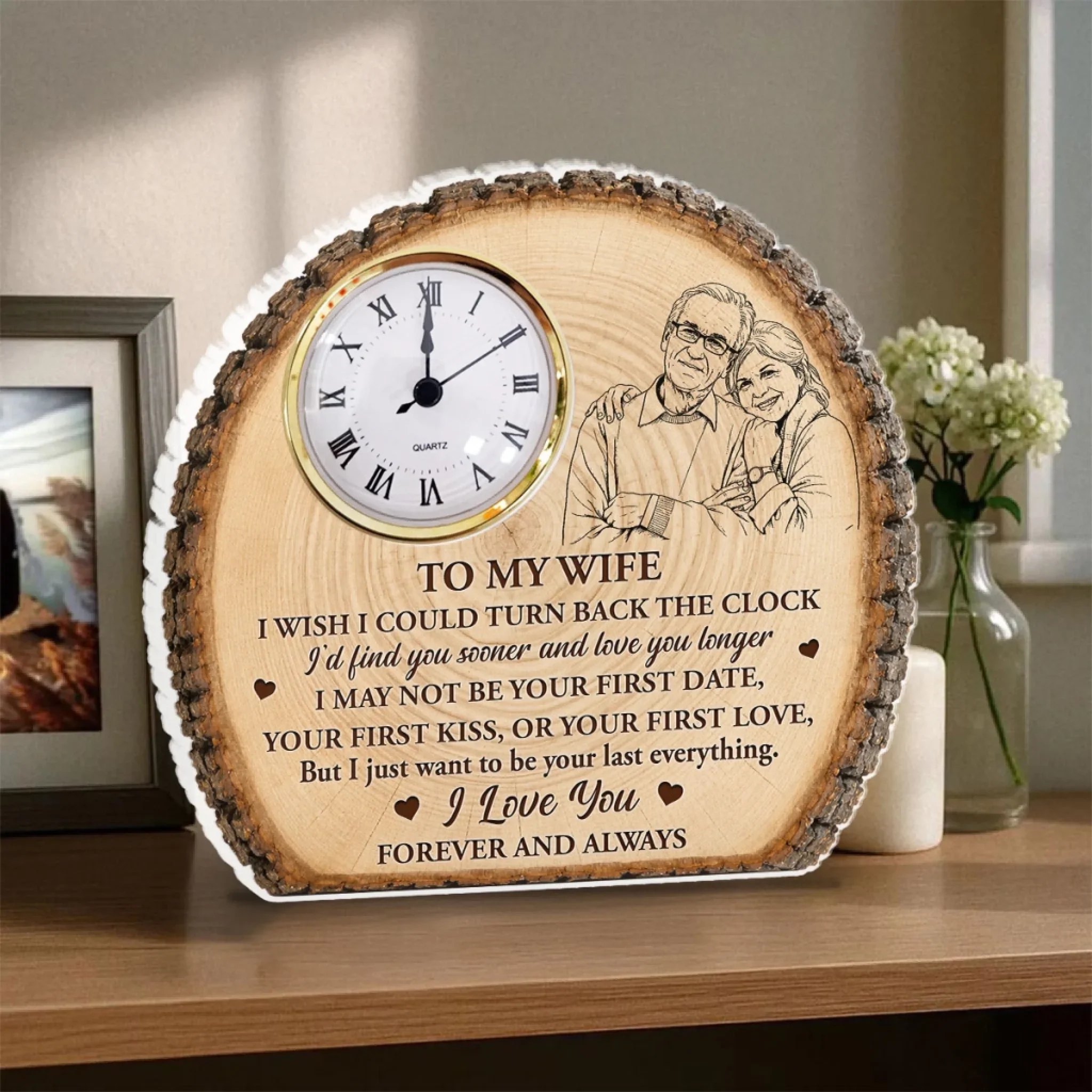 Our Love Etched In Time - Personalized Custom Acrylic Desk Clock Plaque - Image 5