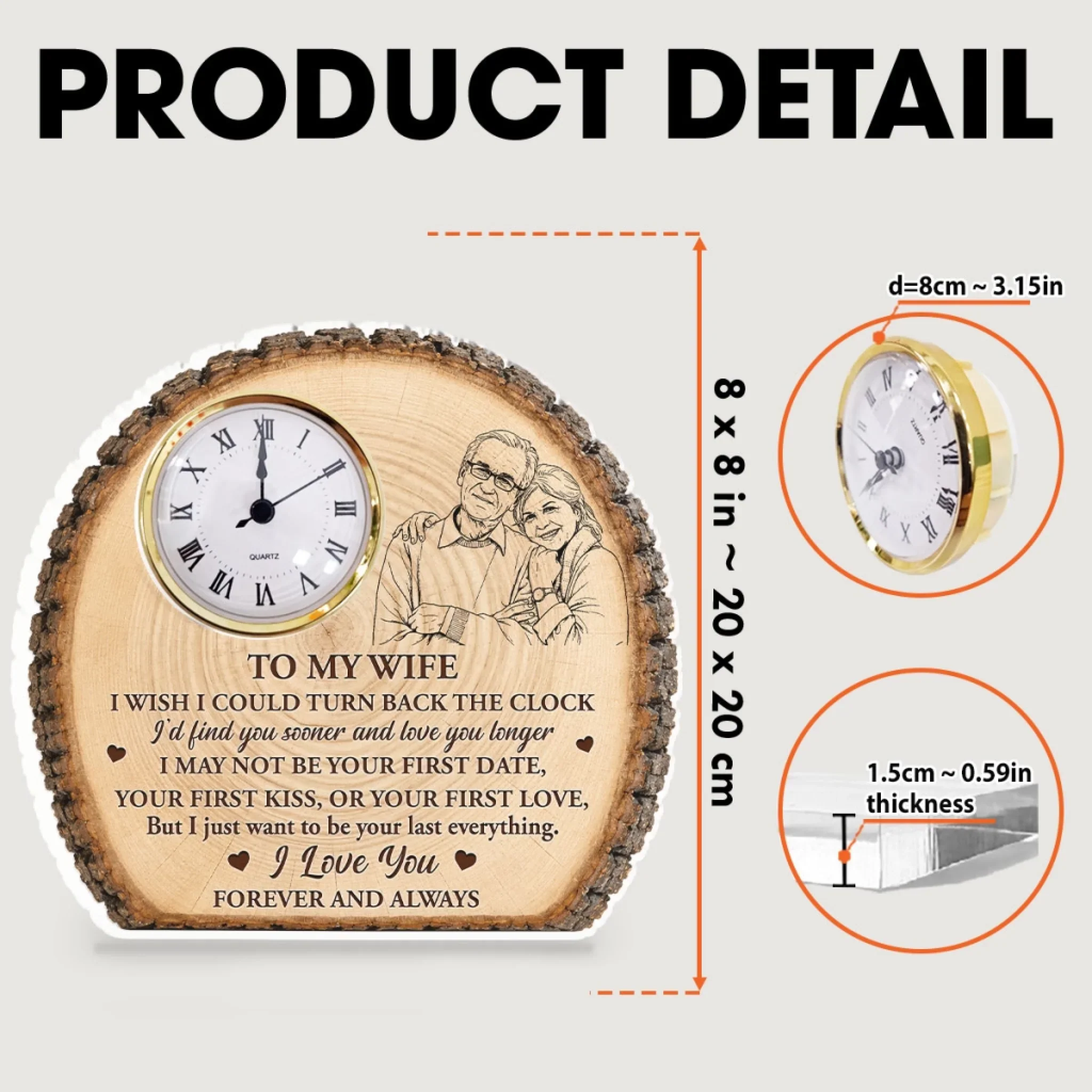 Our Love Etched In Time - Personalized Custom Acrylic Desk Clock Plaque - Image 6