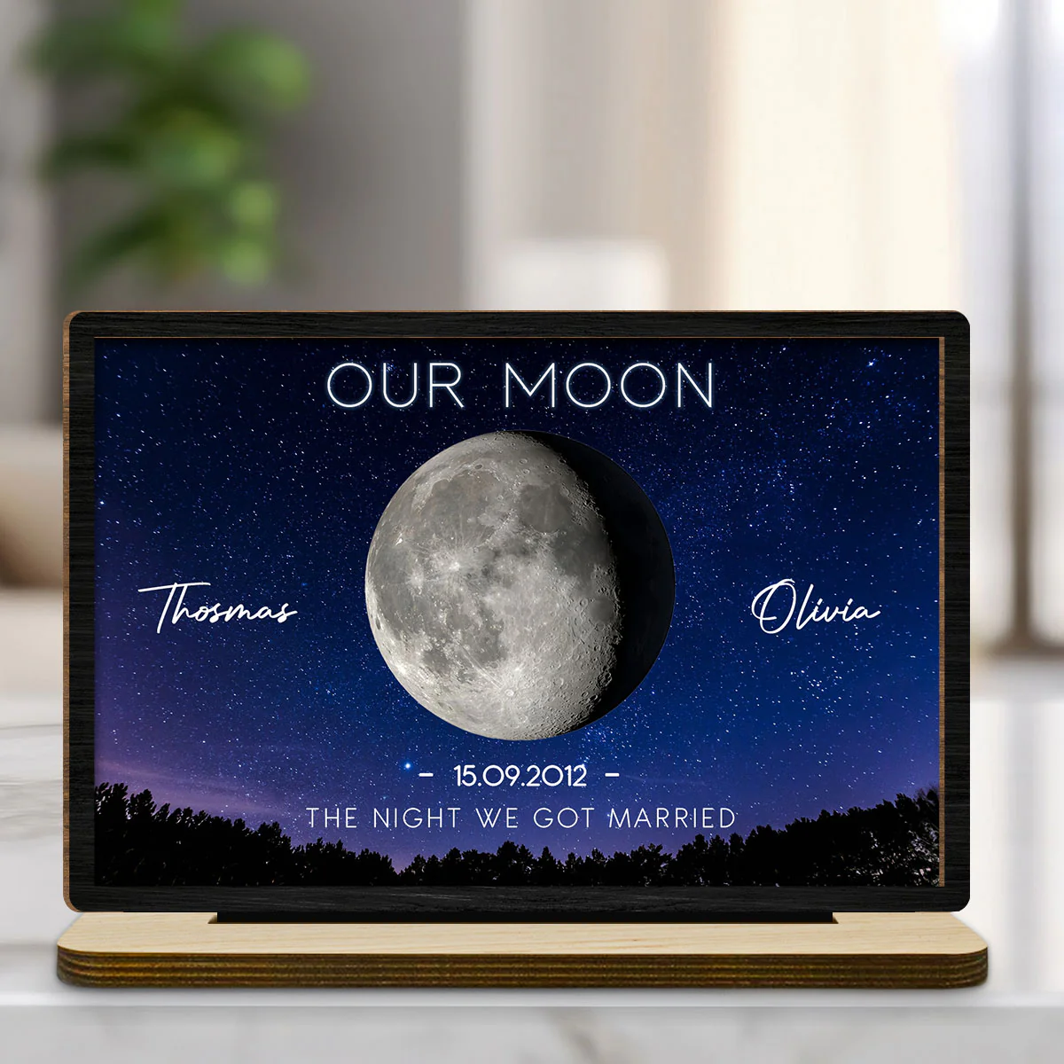Our Moon - Personalized Custom 2-Layer Wood Plaque With Flat Base