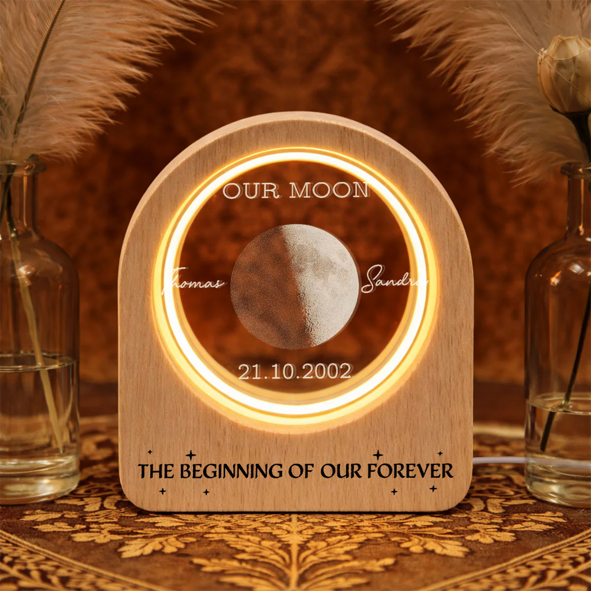 Our Moon - Personalized Custom 3D Crystal Photo Portrait LED - Image 2