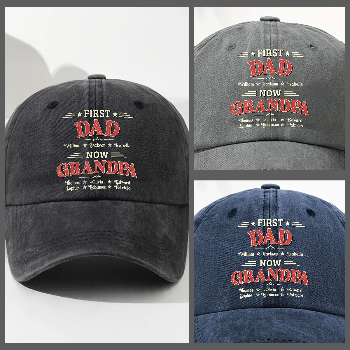 Our Papa - Personalized Custom Vintage Washed Denim Cap - Image 3
