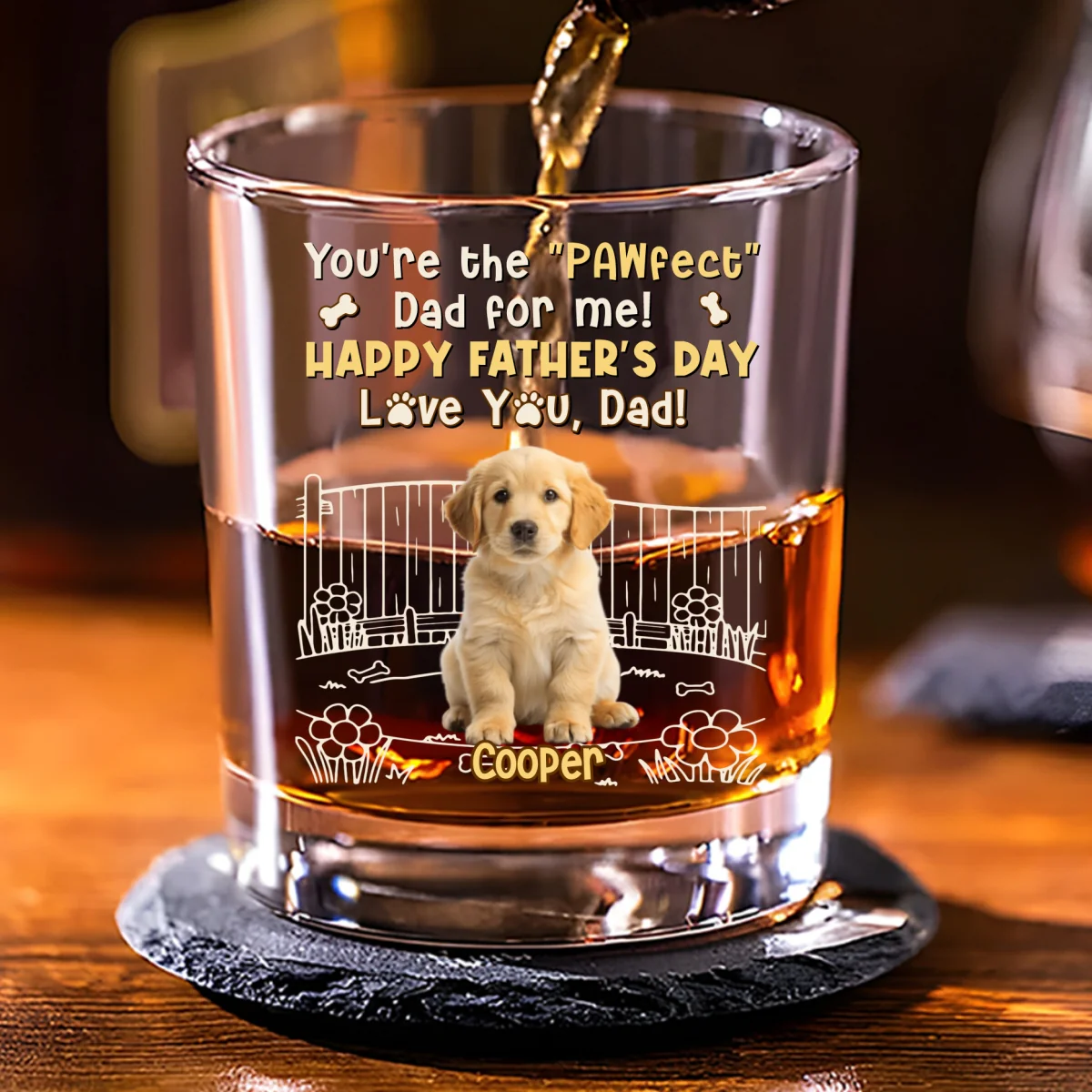 Our Pawfect Dad Photo - Personalized Custom Whiskey Glass - Image 4