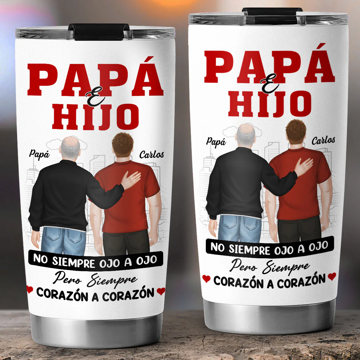 Padre E Hijo Mismo Corazón - Vaso Personalizado - Image 3