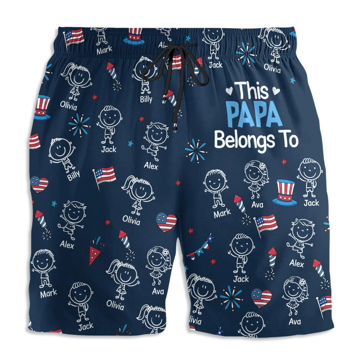 Papa America - Personalized Custom Beach Shorts - Image 2