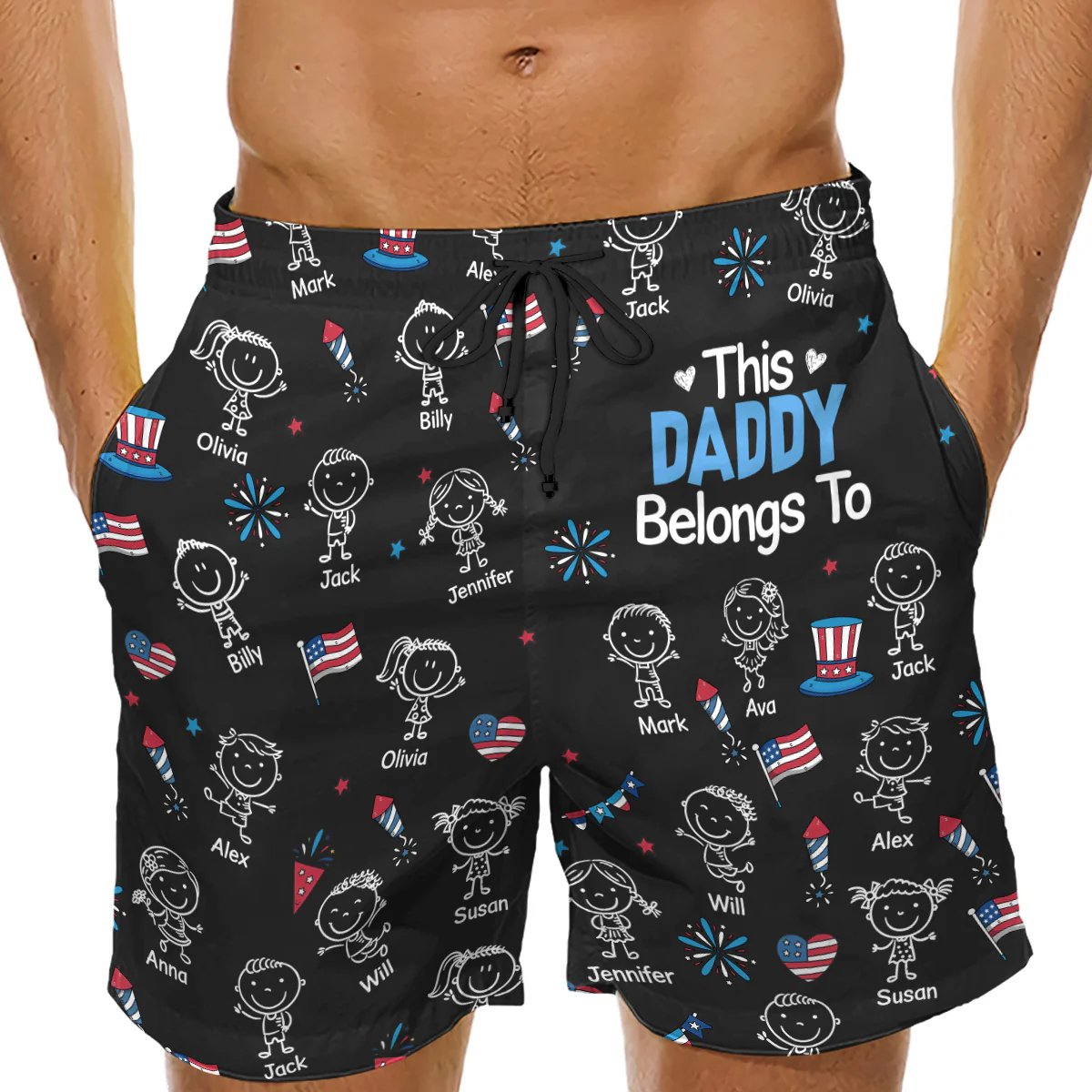 Papa America - Personalized Custom Beach Shorts - Image 4