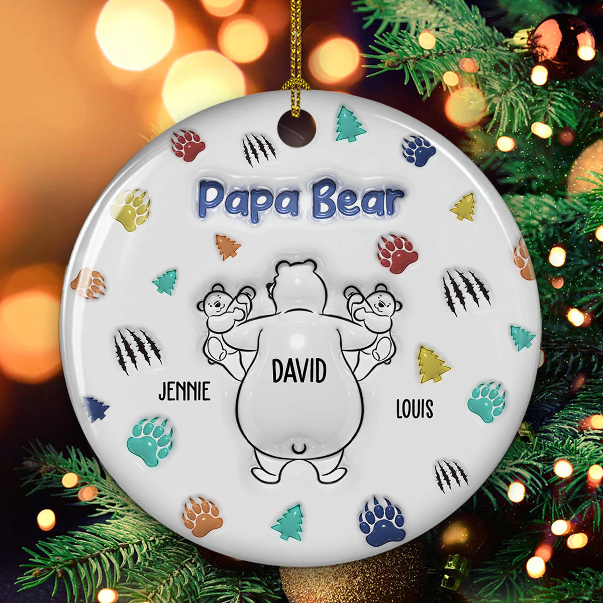 Papa Bear - Personalized Custom 3D Inflated Effect Ceramic Ornament - Image 3