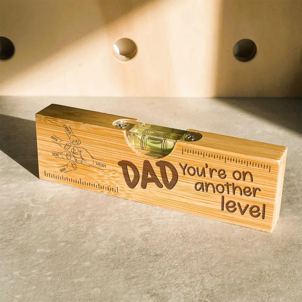 Papa Fist Bump - Personalized Custom Engraved Wooden Spirit Level Bottle Opener - Image 4
