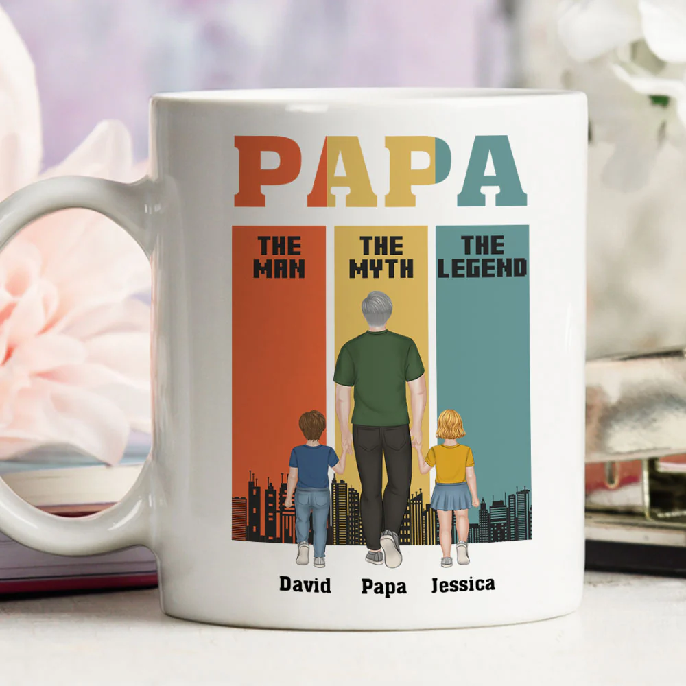 Papa The Man The Legend - Personalized Custom Coffee Mug - Image 3