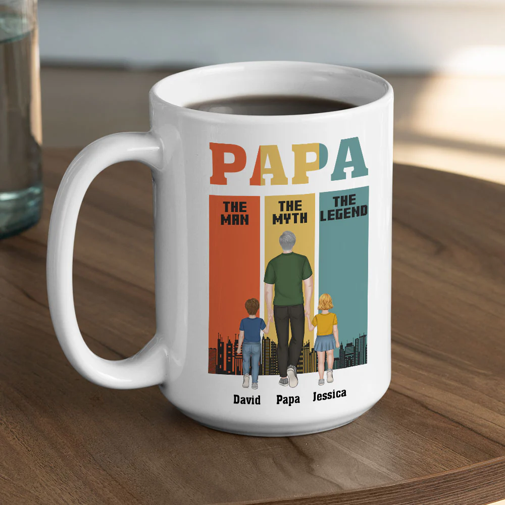 Papa The Man The Legend - Personalized Custom Coffee Mug - Image 7