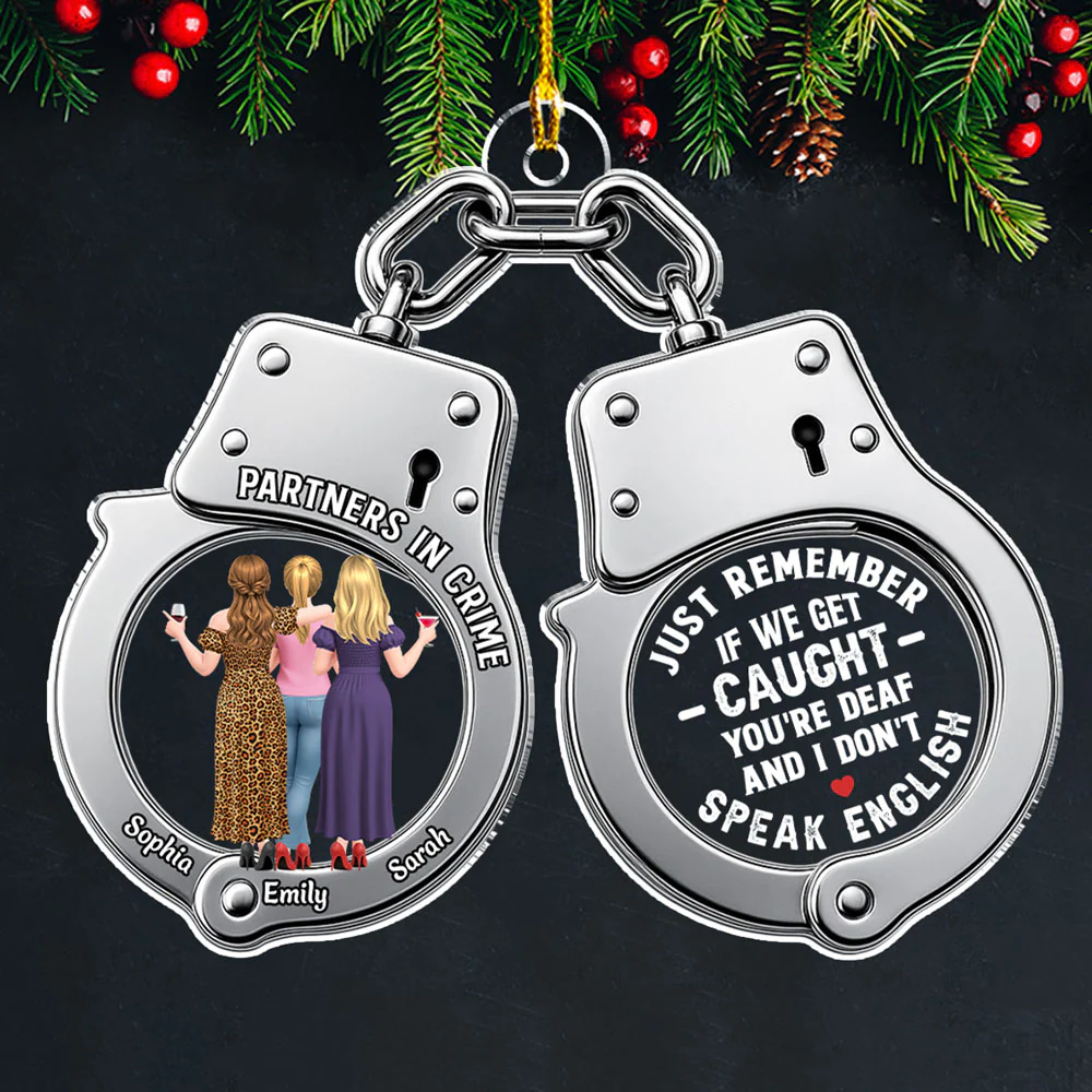 Partners In Crime Bestie - Personalized Custom Acrylic Ornament - Image 4