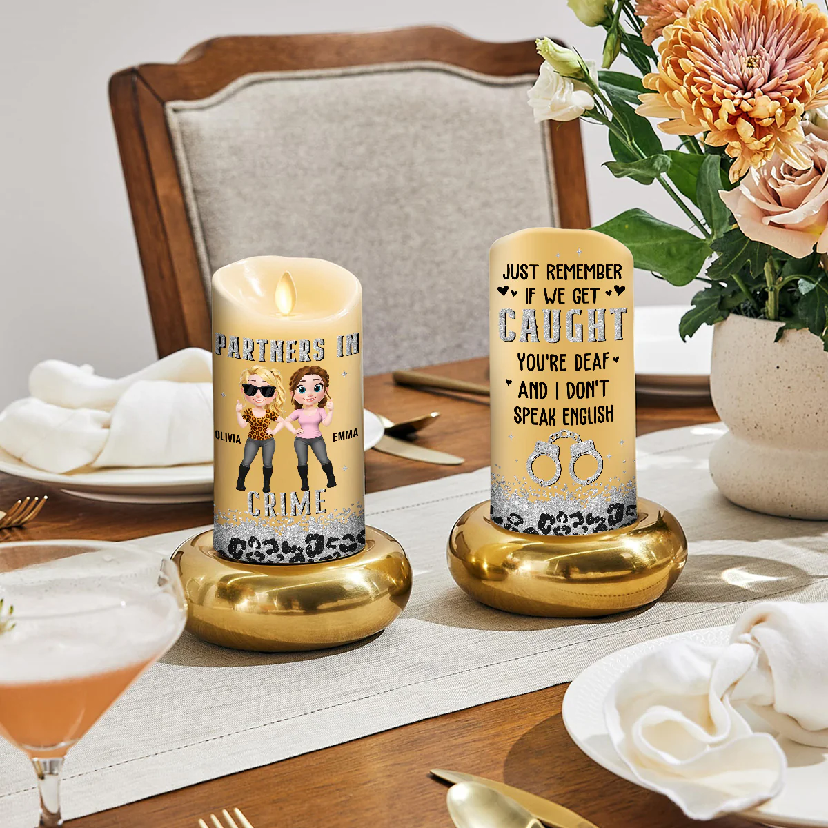 Partners In Crime - Personalized Custom LED Candle - Image 4