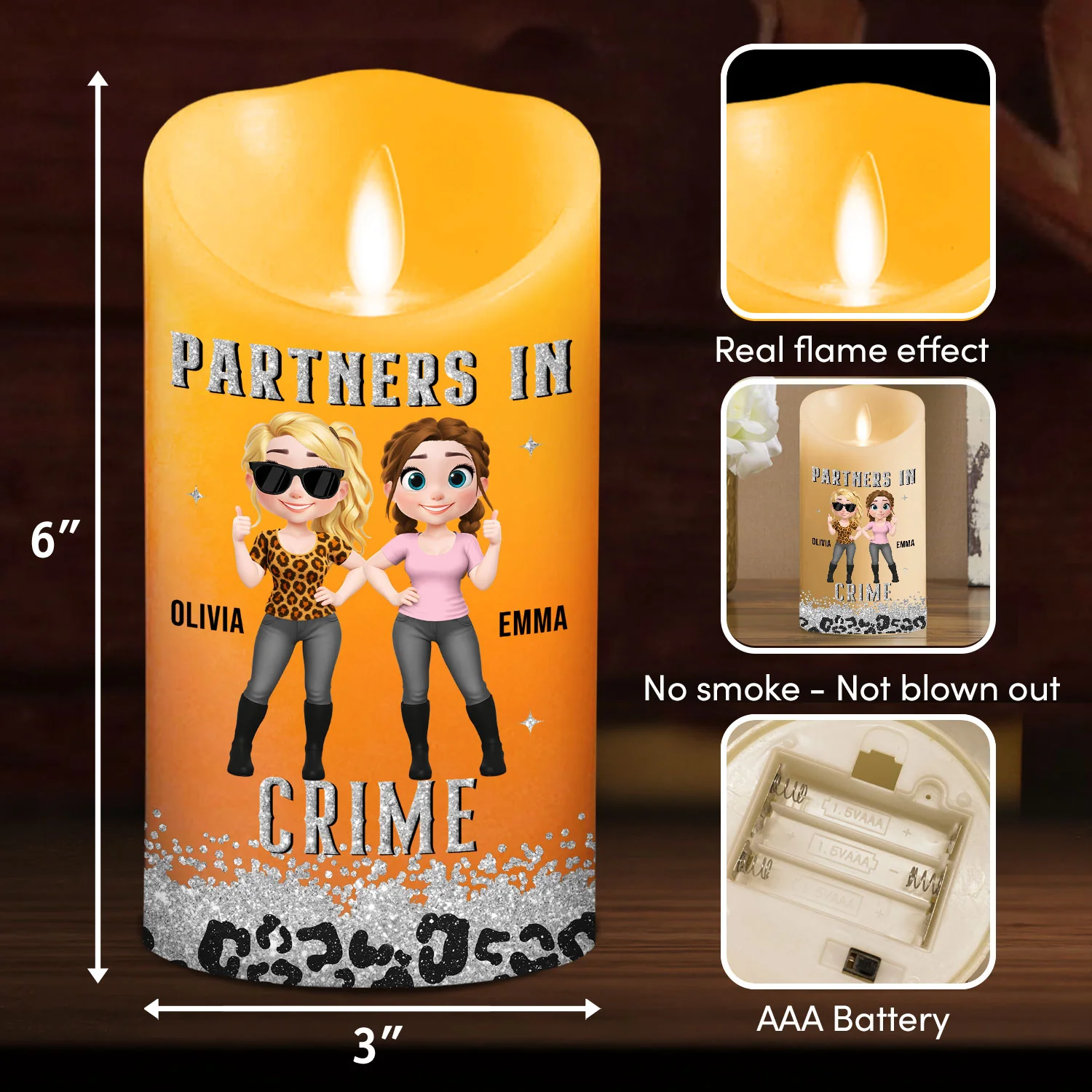 Partners In Crime - Personalized Custom LED Candle - Image 6