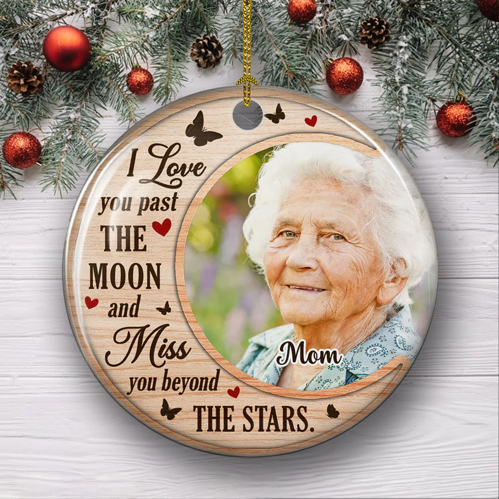 Past The Moon - Personalized Custom Circle Ceramic Christmas Ornament - Image 2