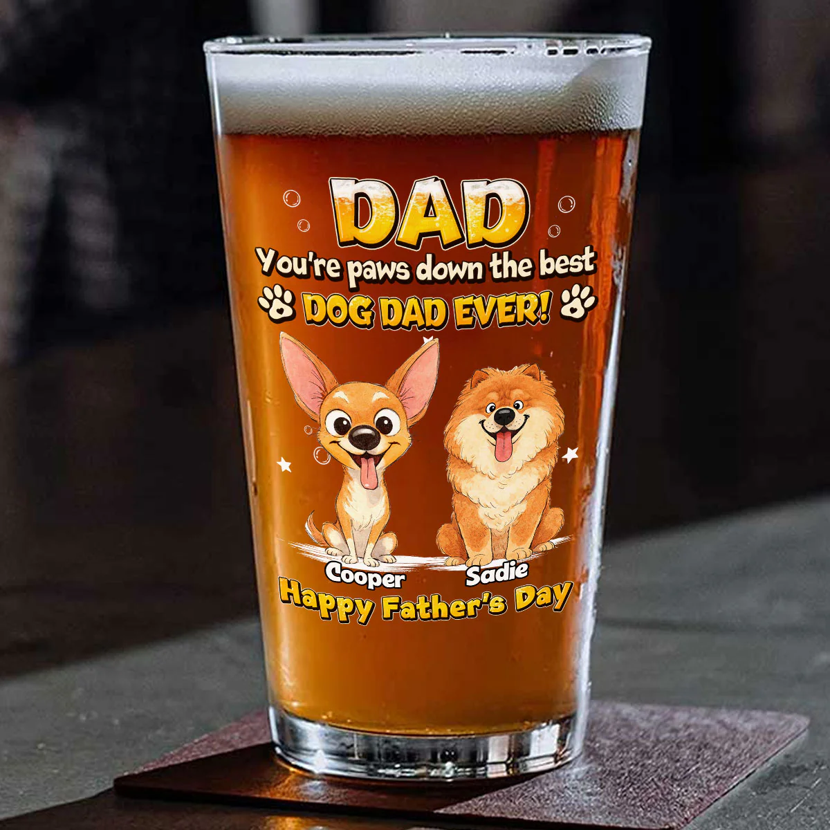 Paw Down The Best - Personalized Custom Beer Glass - Image 2