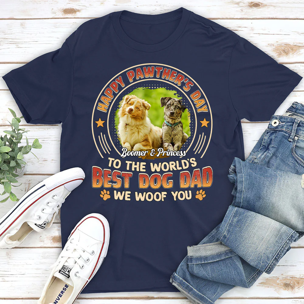 Pawther Day With Dog Dad Photo - Personalized Custom Shirt - Image 3