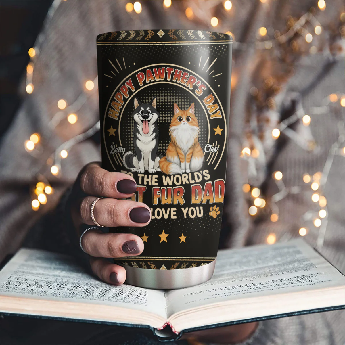 Pawther Day With Pet Dad - Personalized Custom Tumbler - Image 2