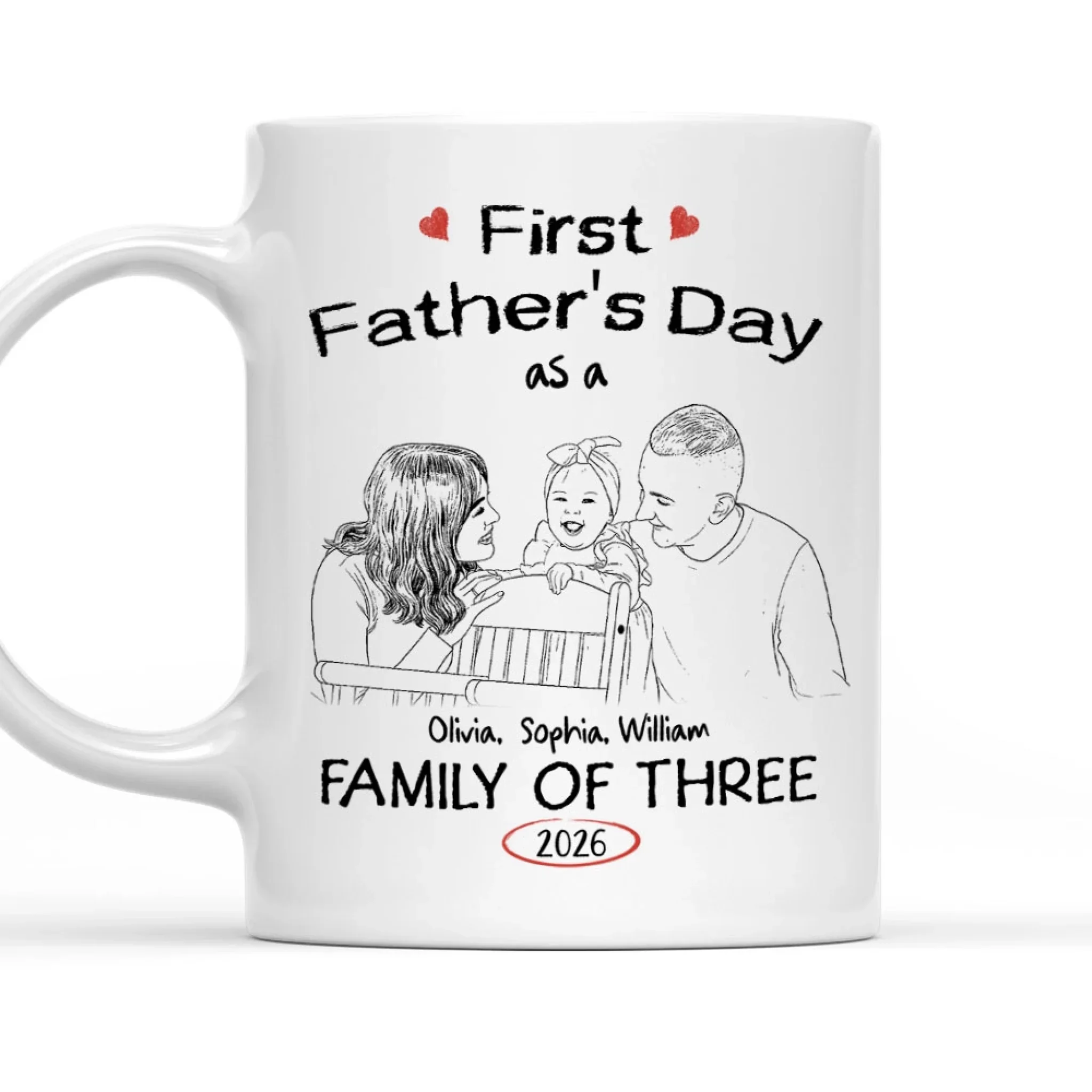 Pencil Sketch As A Family Of Three Fathers Day - Personalized Custom Coffee Mug