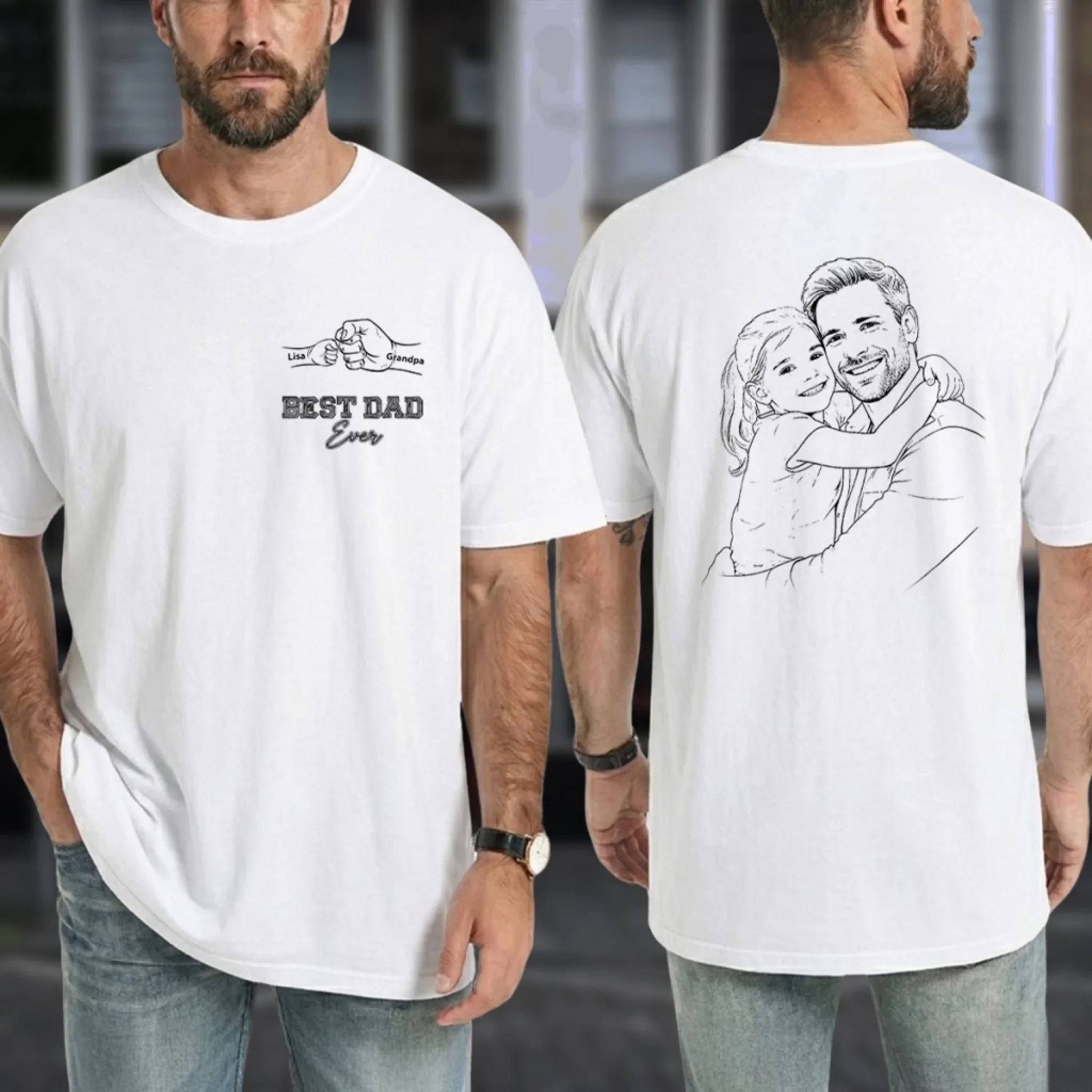 Pencil Sketch Fist Bump Dad - Personalized Custom Shirt