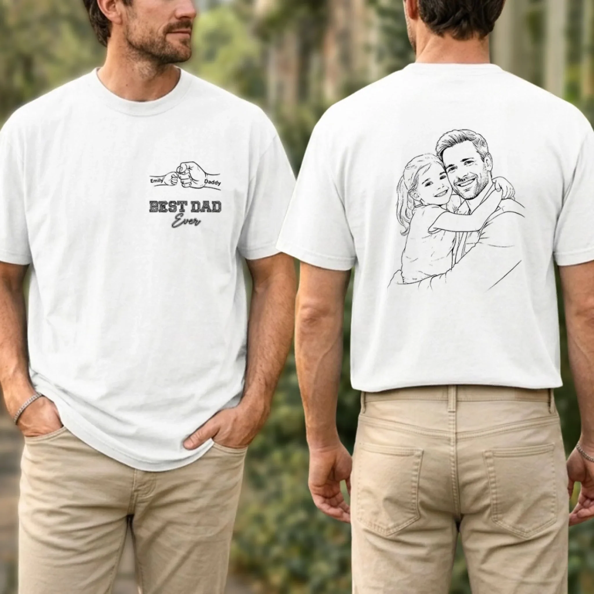 Pencil Sketch Fist Bump Dad - Personalized Custom Shirt - Image 4