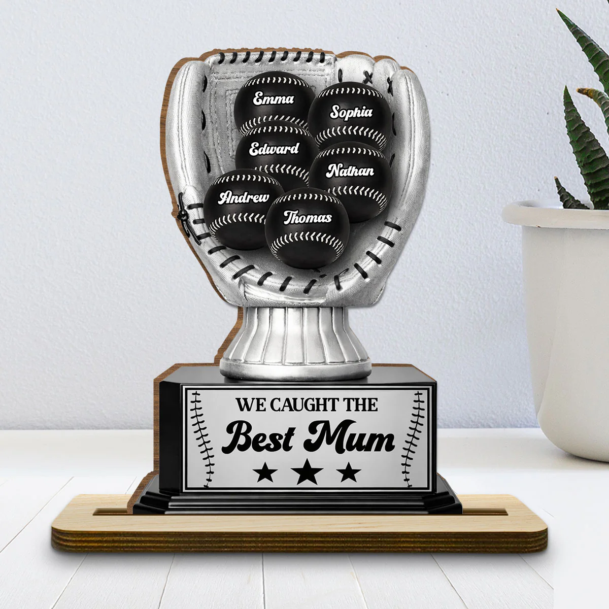 Perpetual Baseball Trophy - Personalized Custom 2-Layer Wood Plaque With Flat Base - Image 2