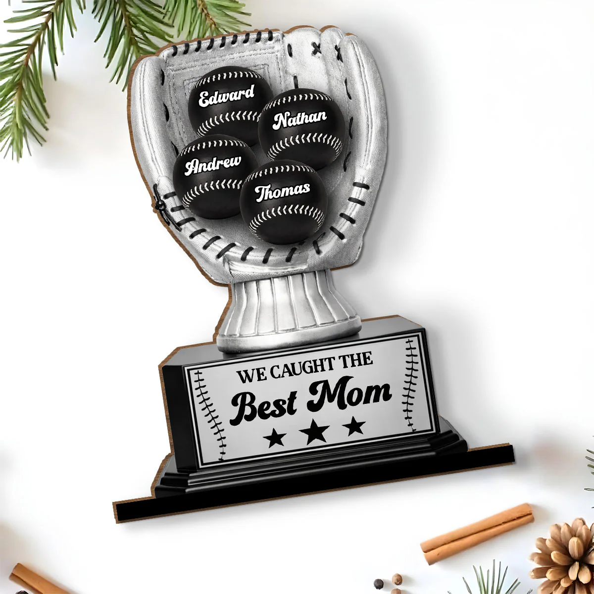 Perpetual Baseball Trophy - Personalized Custom 2-Layer Wood Plaque With Flat Base - Image 5