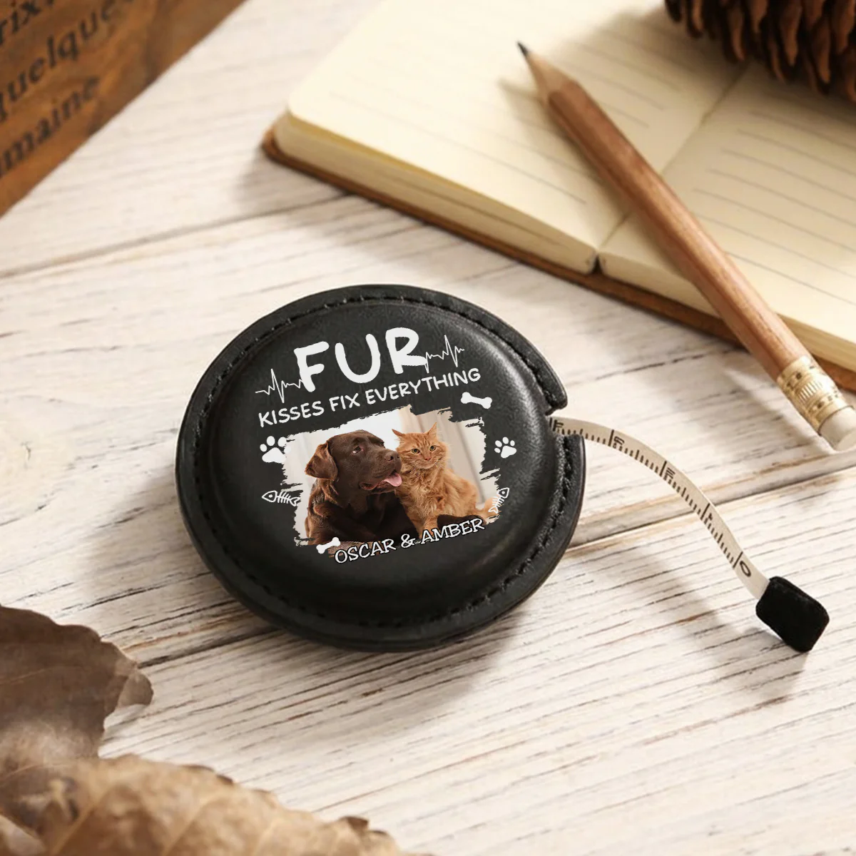 Pet Kisses Photo - Personalized Custom Leather Tape Measure