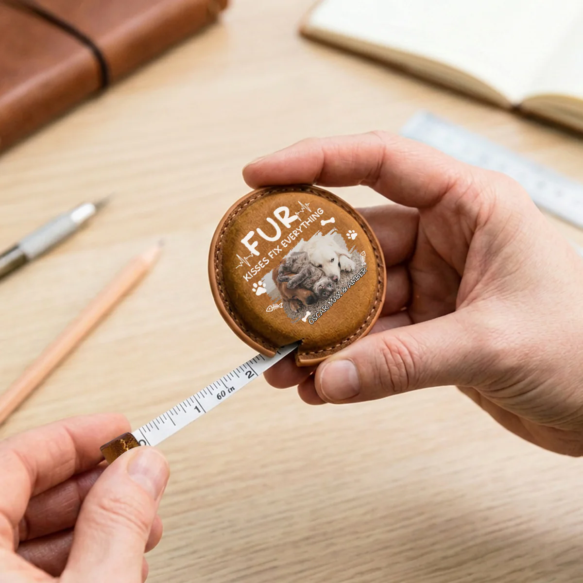 Pet Kisses Photo - Personalized Custom Leather Tape Measure - Image 2