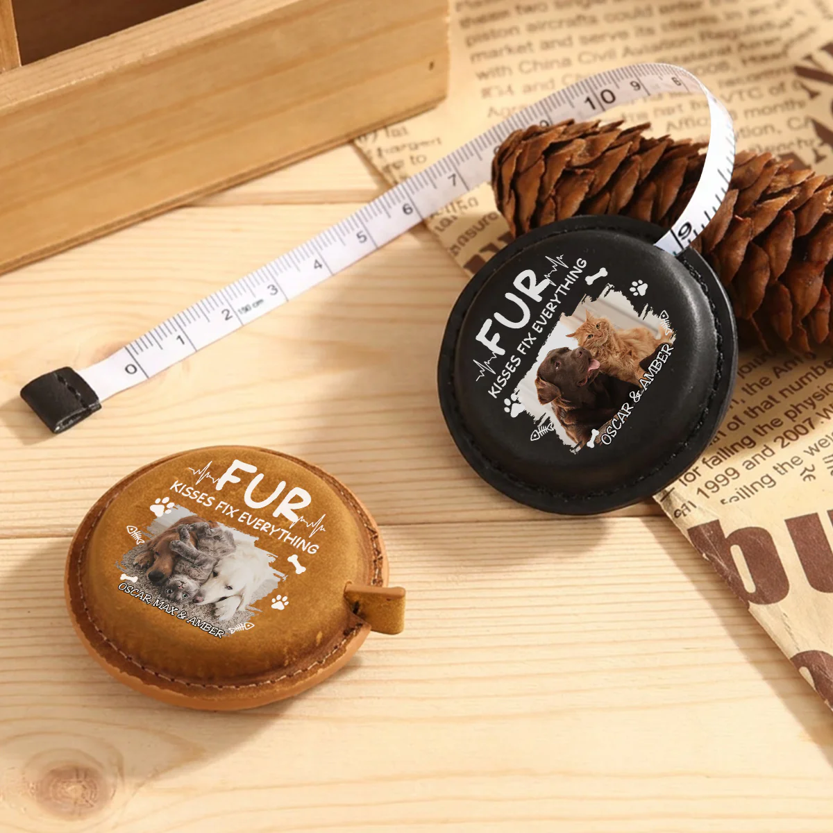 Pet Kisses Photo - Personalized Custom Leather Tape Measure - Image 3