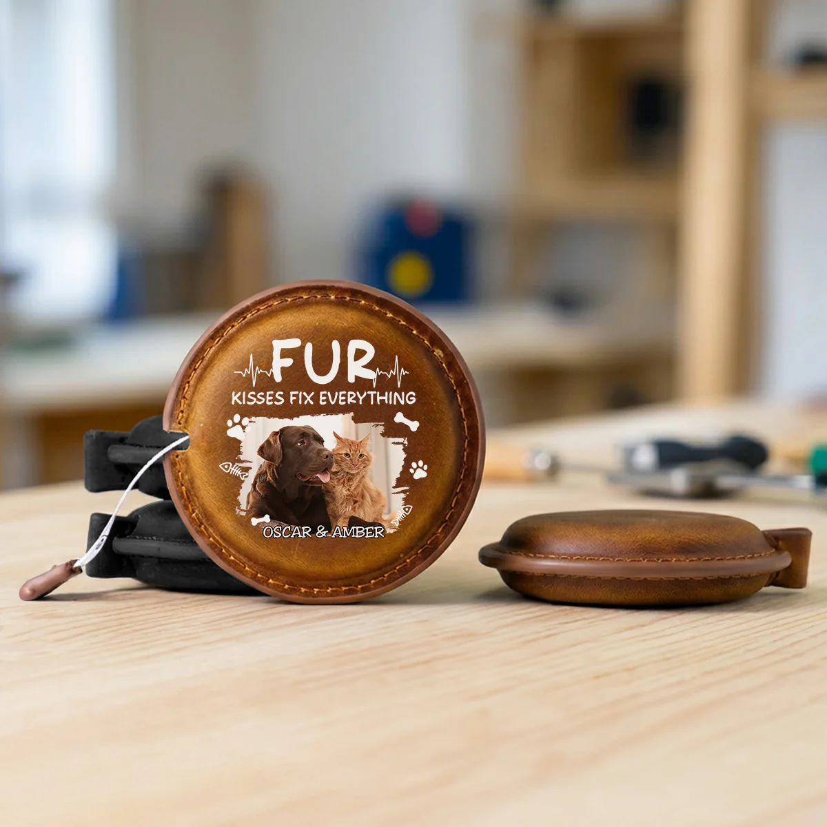 Pet Kisses Photo - Personalized Custom Leather Tape Measure - Image 5