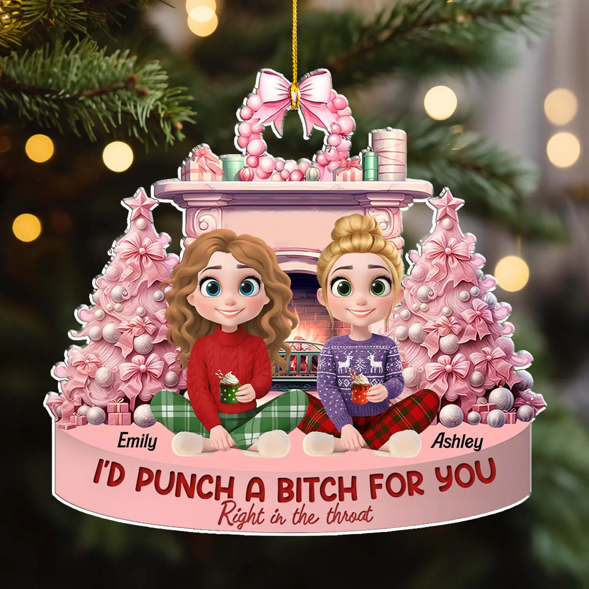 Pink Christmas Best Friends - Personalized Custom Acrylic Ornament