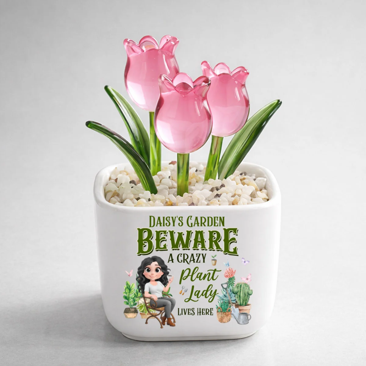 Plant Lady Lives Here - Personalized Custom Glass Everlasting Tulips - Image 8