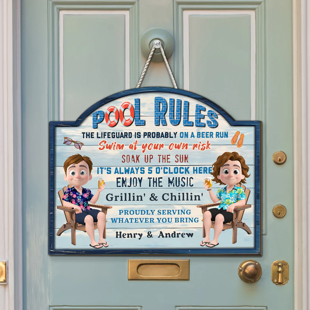 Pool Rules Swim At Our Own Risk - Personalized Custom Wood Sign - Image 4