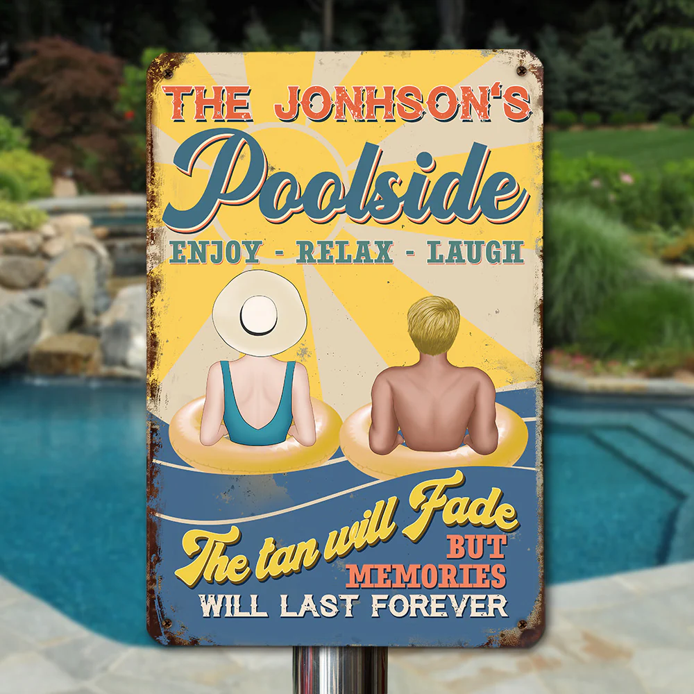 Poolside Enjoy Relax Laugh - Personalized Custom Metal Sign - Image 3