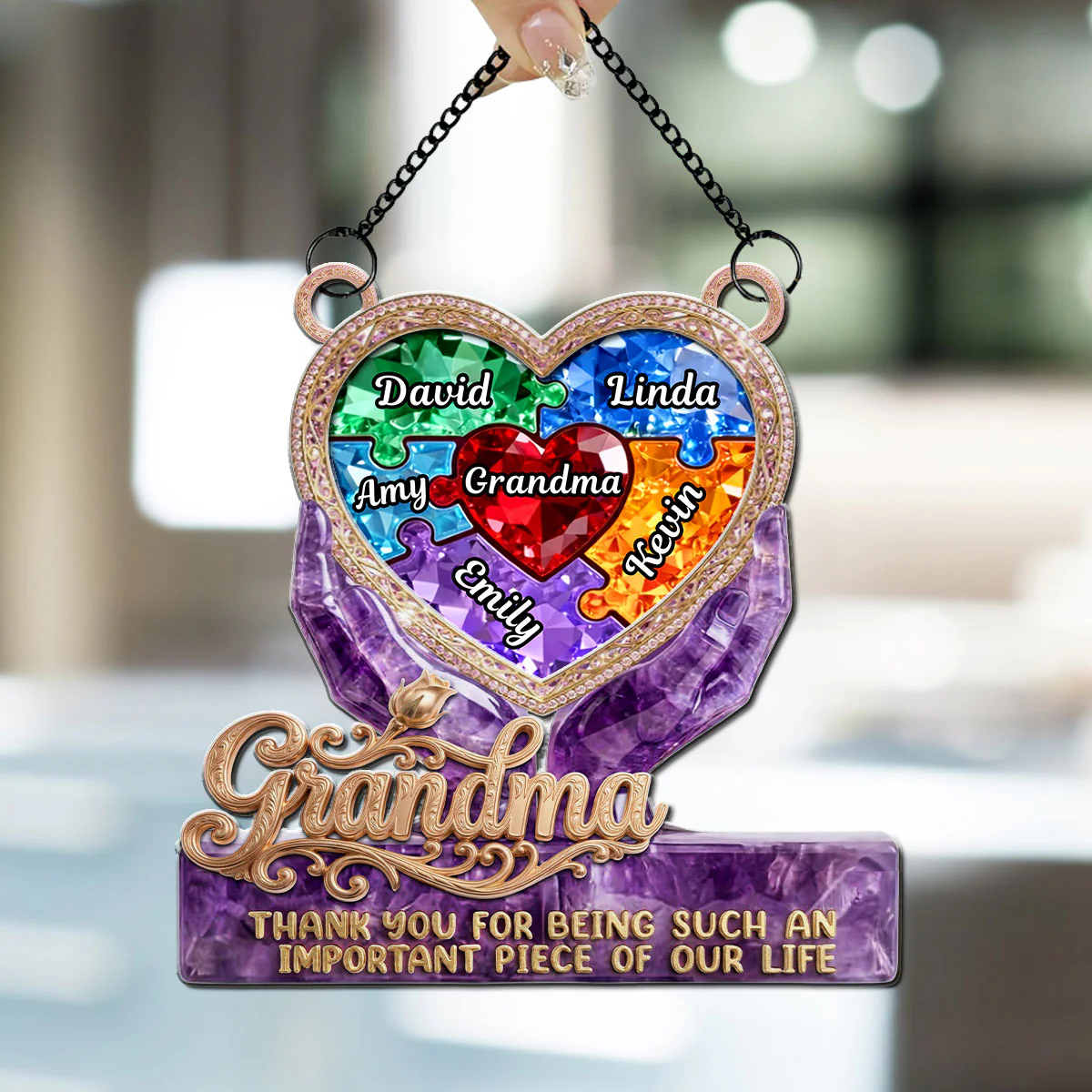 Precious Puzzle Heart Grandma - Personalized Custom Suncatcher - Image 2