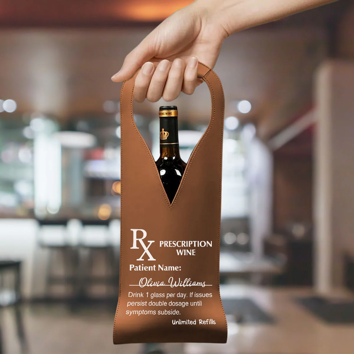 Prescription Wine - Personalized Custom Leather Wine Bag - Image 2