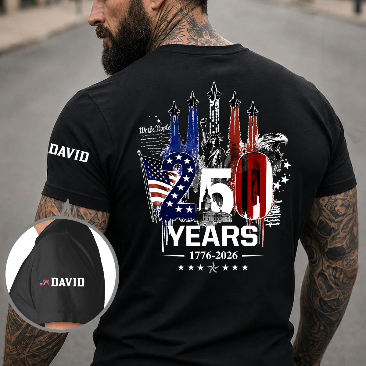Proud 250 Years Of Freedom - Personalized Custom Shirt With Design On Sleeve - Image 2