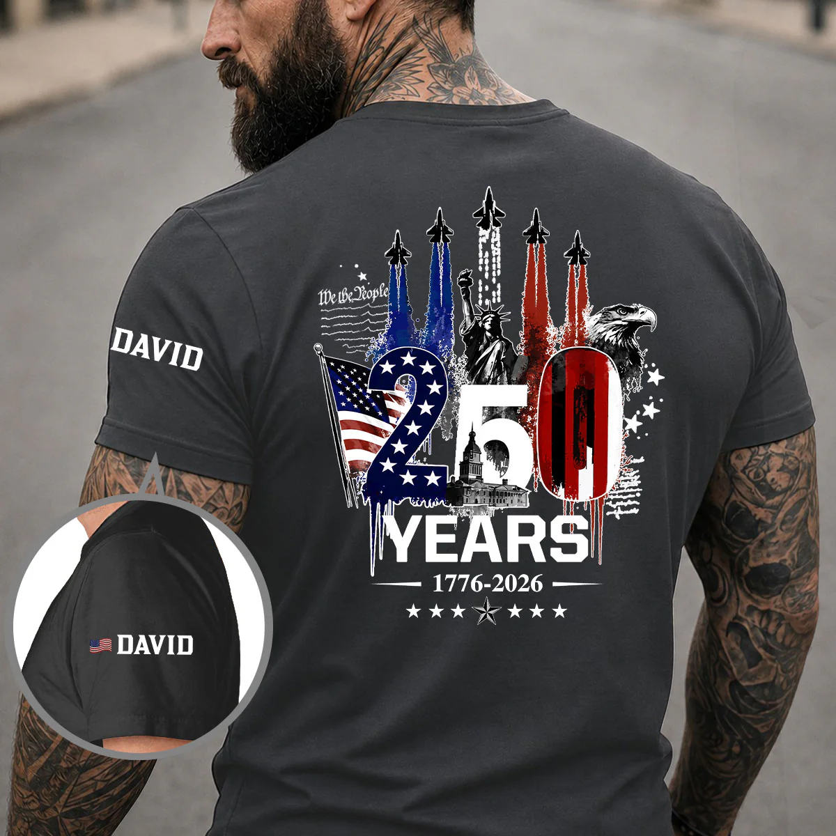 Proud 250 Years Of Freedom - Personalized Custom Shirt With Design On Sleeve - Image 3