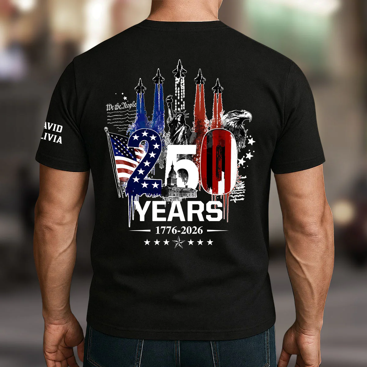 Proud 250 Years Of Freedom - Personalized Custom Shirt With Design On Sleeve - Image 5