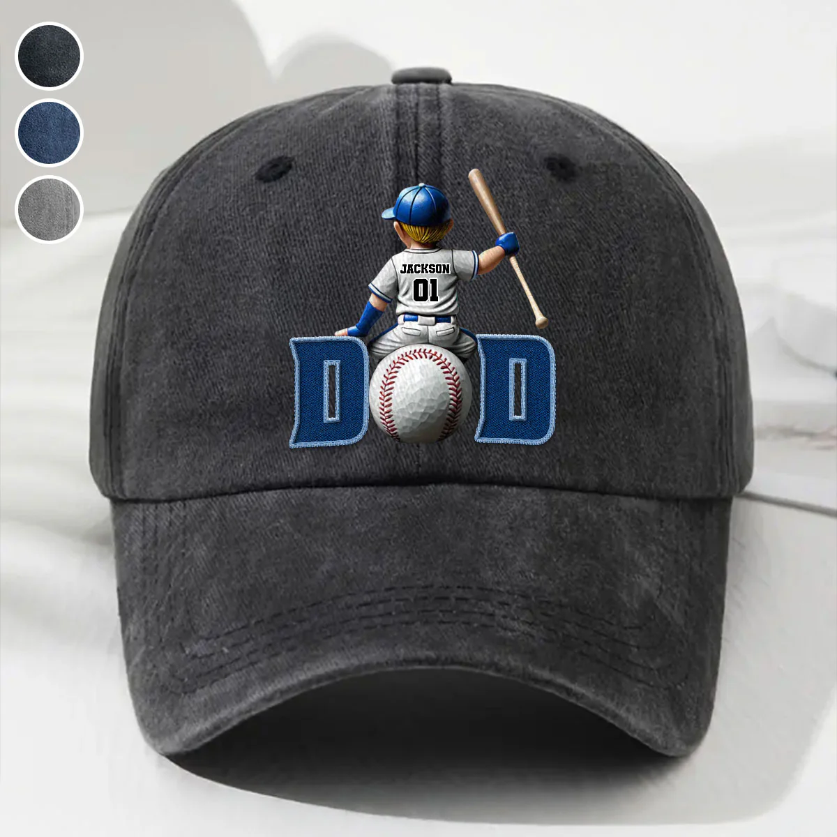 Proud Baseball Dad - Personalized Custom Vintage Washed Denim Cap