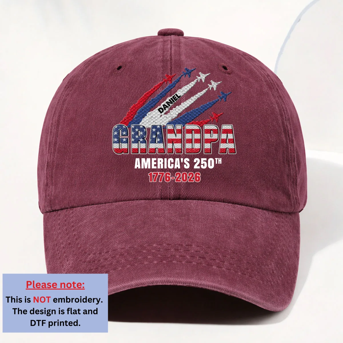 Proud Dad Grandpa American 250th Anniversary - Personalized Custom Vintage Washed Denim Cap - Image 10