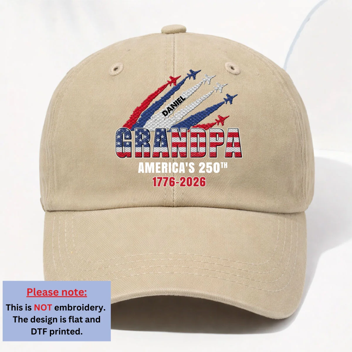 Proud Dad Grandpa American 250th Anniversary - Personalized Custom Vintage Washed Denim Cap - Image 11